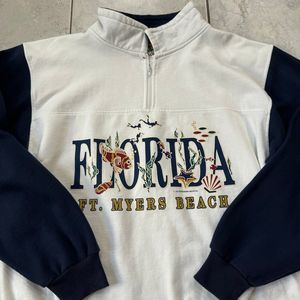VINTAGE 90s Florida Sweatshirt Pullover Quarter Zip Size L Fit
